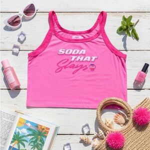 Poppi “Soda That Slays” Pink Crop Tank Top — Size L